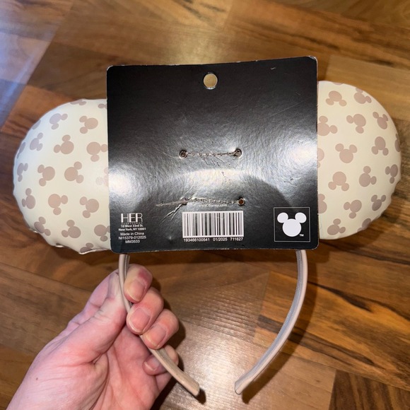 Disney Minnie Mouse Ears Headband‎ Beige Tan Bow Patterned vacation dress up NEW - Picture 2 of 2